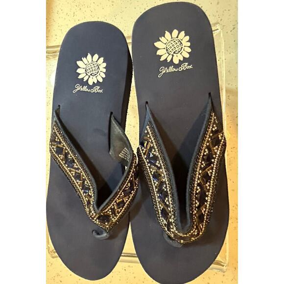 Yellow Box Shoes - Yellow Box Blue Jeweled Leather Sandals - Women's 9.5 NWT